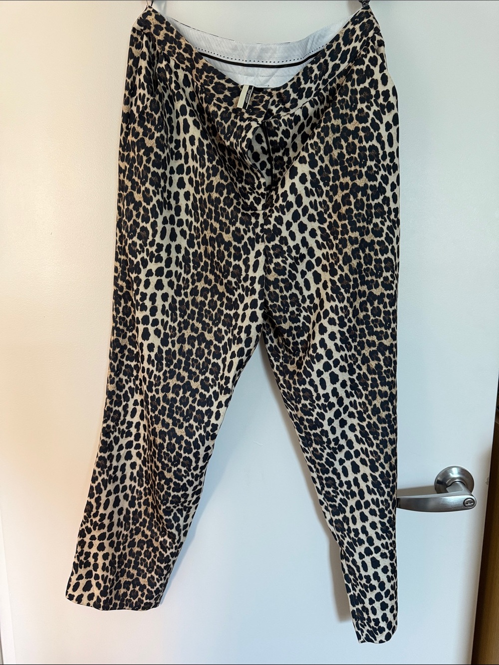 Topshop Leopard Print Zip-Front Pants in Black and Cream